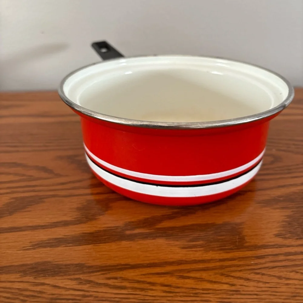Free w bundle of 2+ Vtg  Red Enamel Saucepan w Lid | Mid Century Cookware